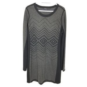 Prana Women Delia Wool Blend Dress Sz XL Charcoal Gray Long Sleeve Warm Printed